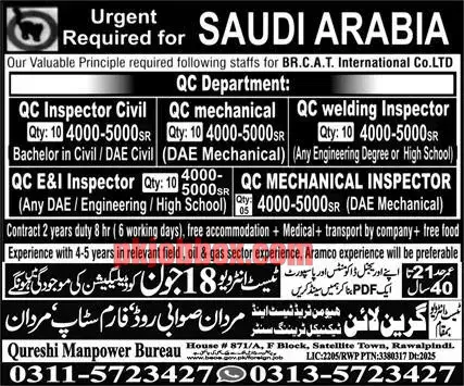 QC Inspector Jobs in Saudi Arabia 2025