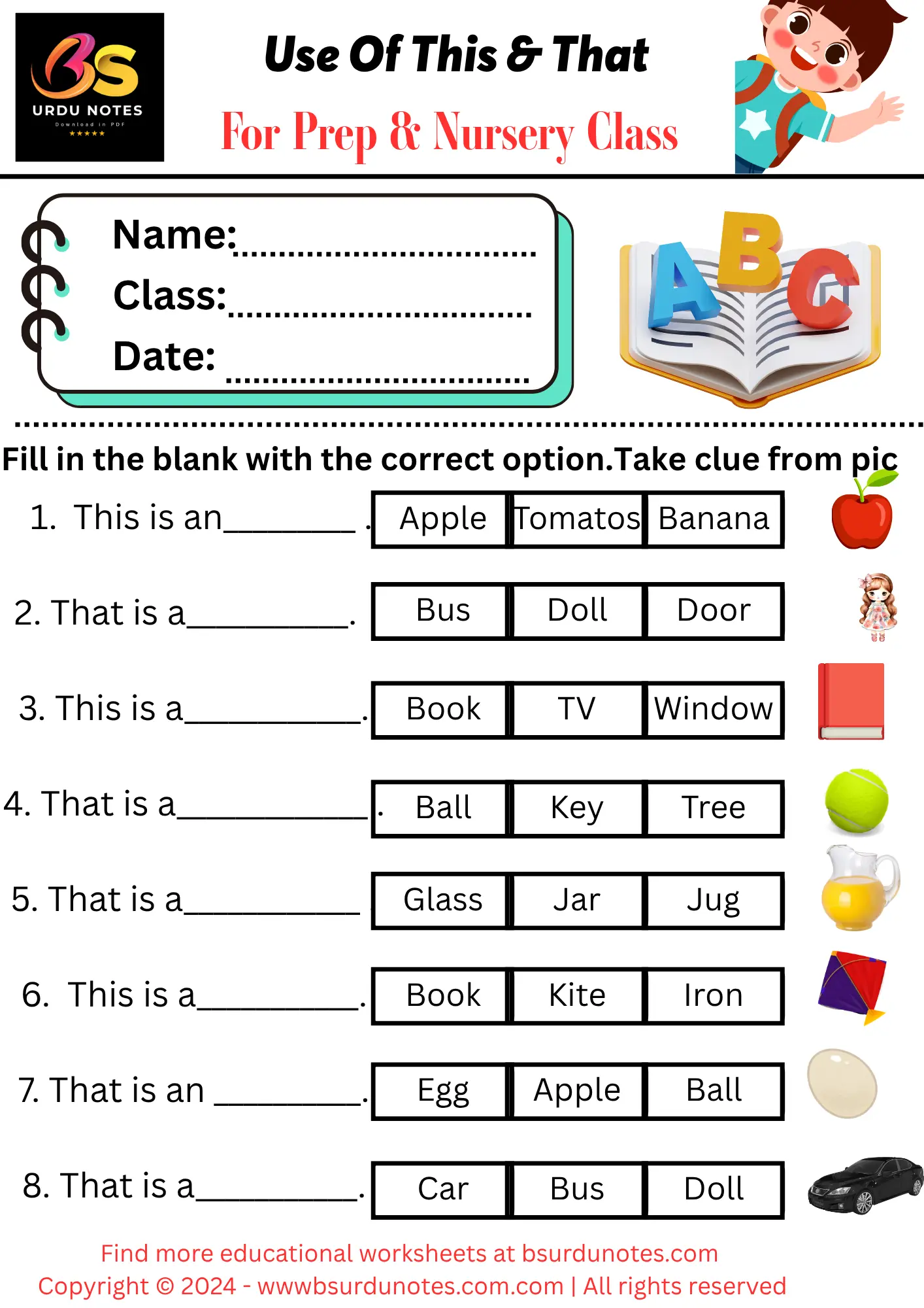 8 Object Names for Kids