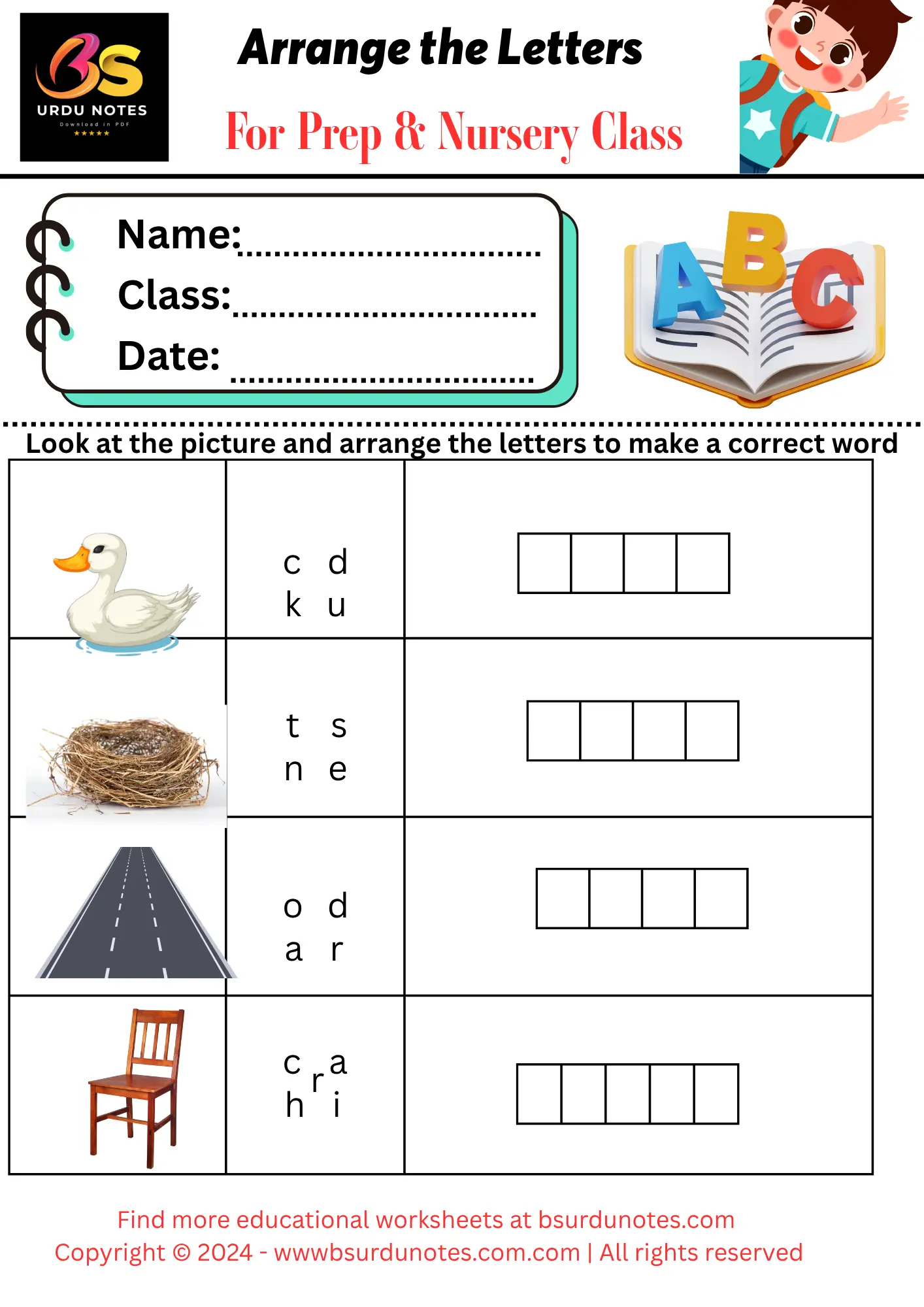 Arrange the 4 Letters Worksheet