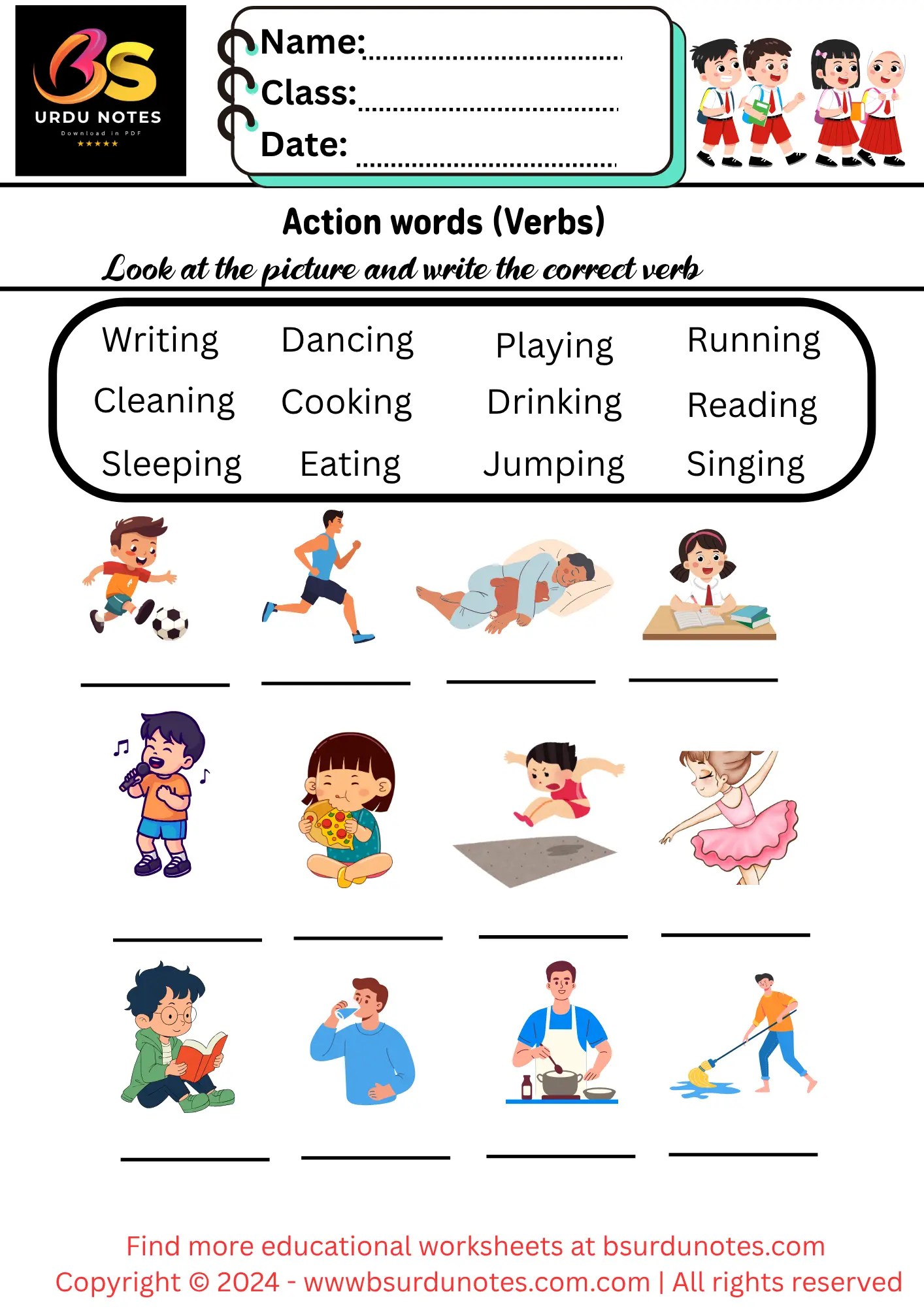1 Fun Worksheet on Action Words for Nursery Kids