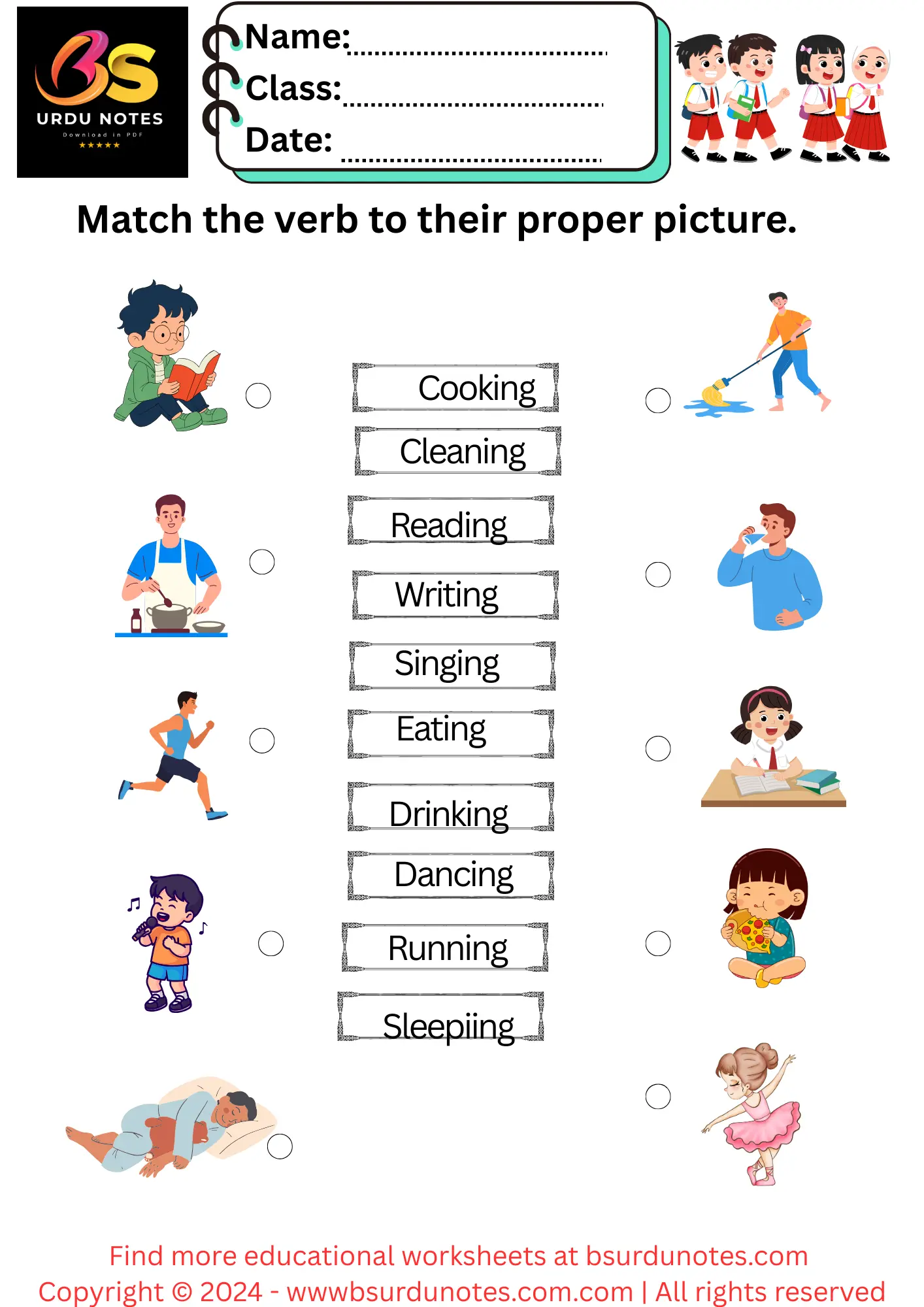 1 Fun Verb Matching Worksheet for Nursery