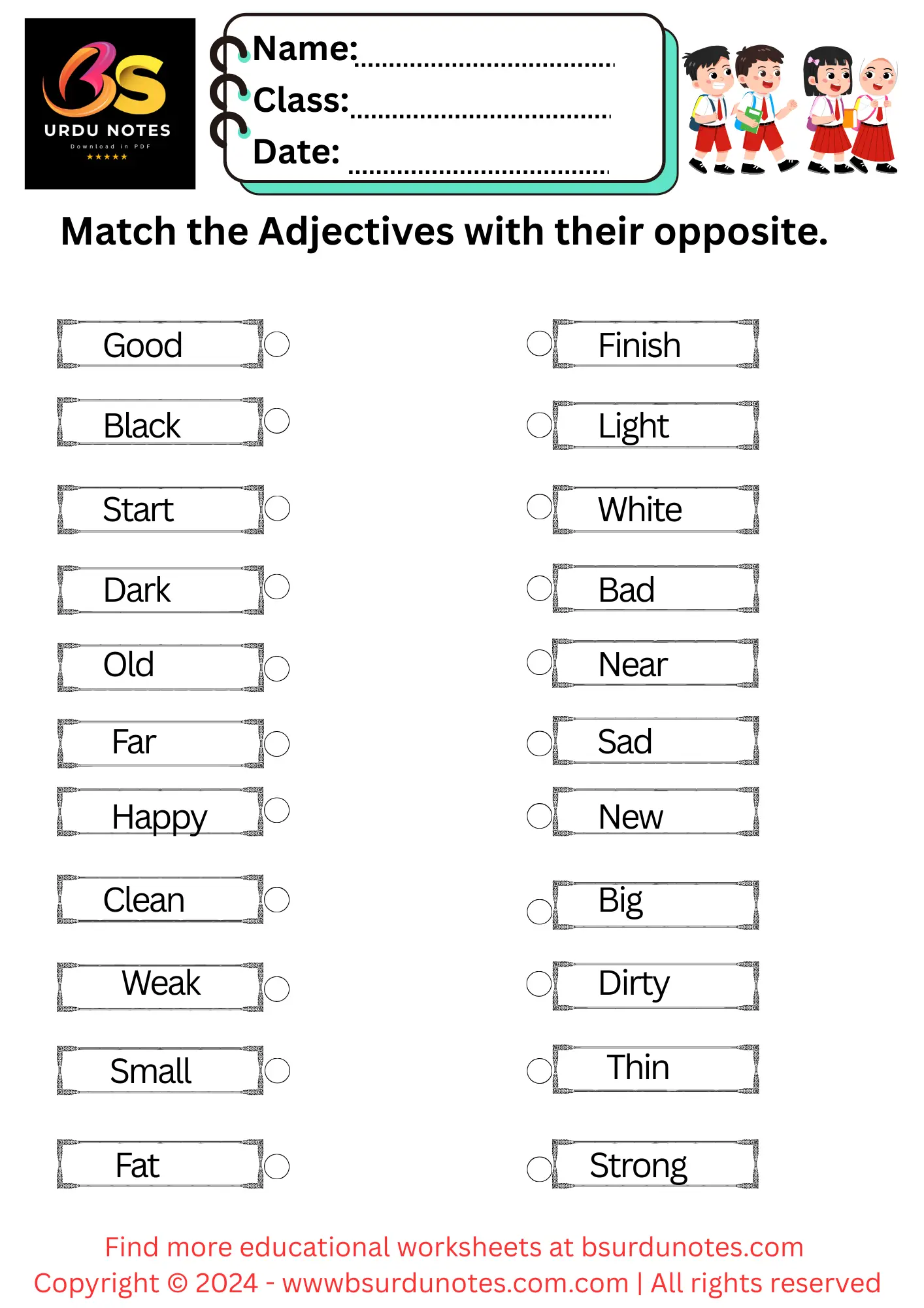 1 Fun Opposite Words Matching Worksheet for Kids