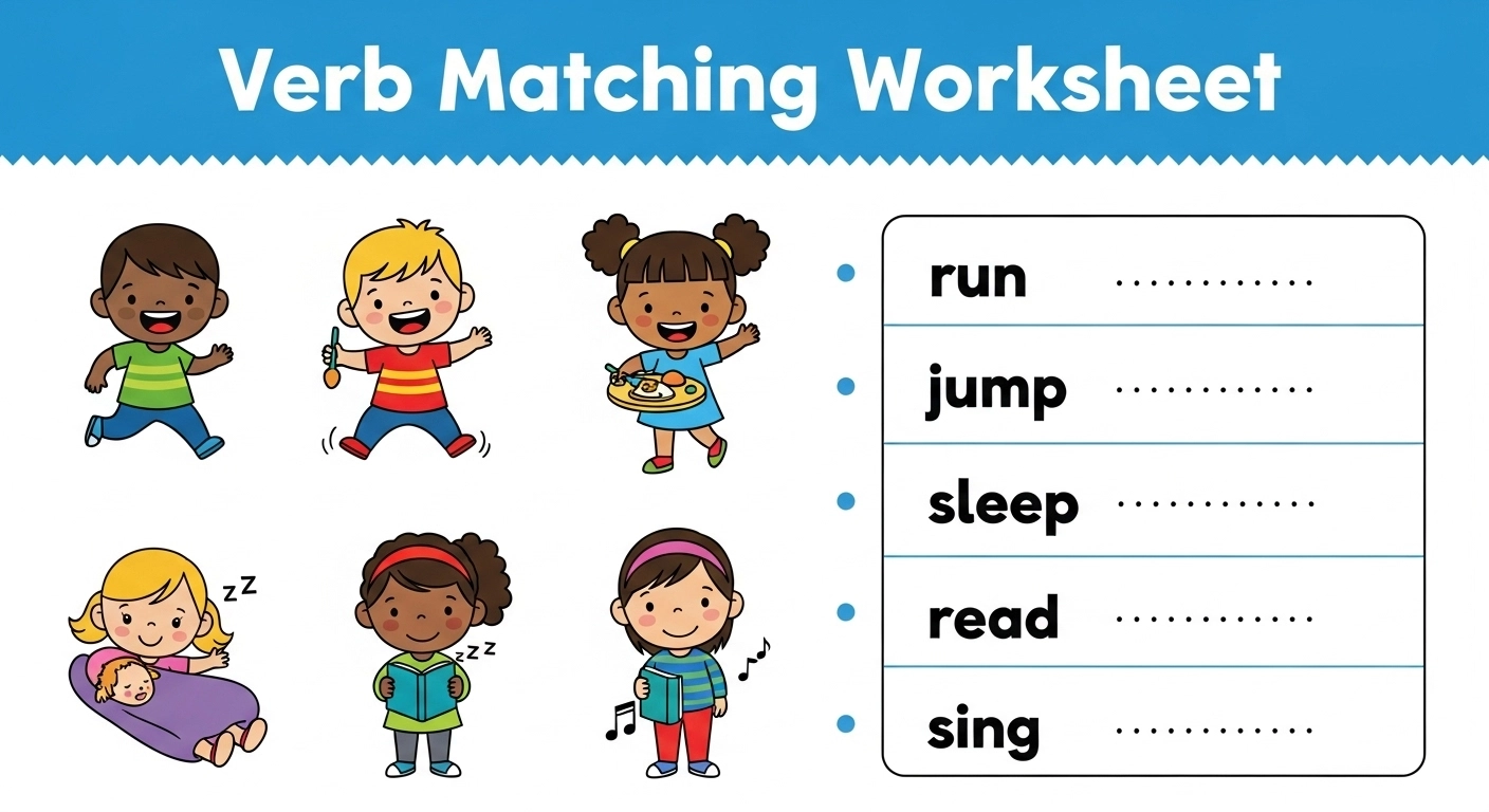 1 Fun Verb Matching Worksheet for Nursery