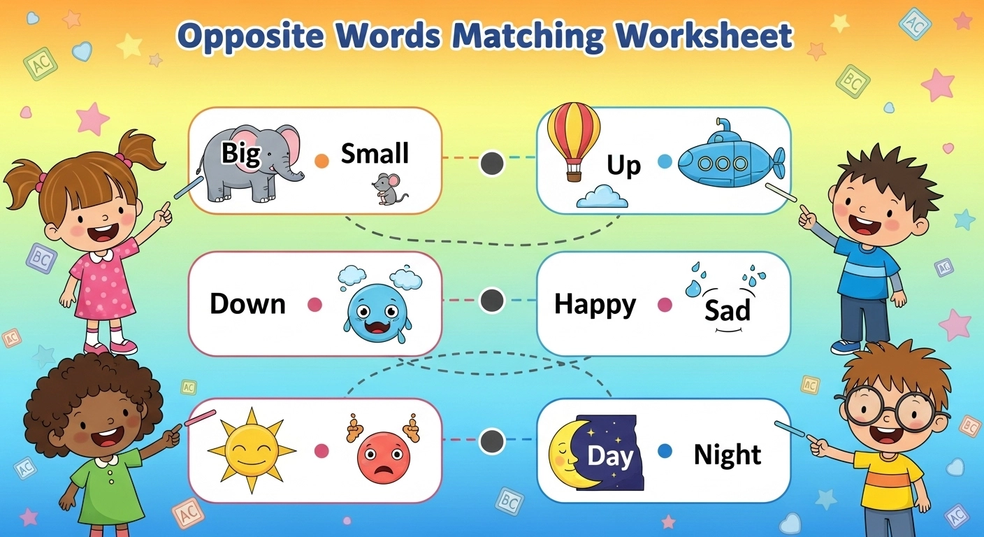 1 Fun Opposite Words Matching Worksheet for Kids