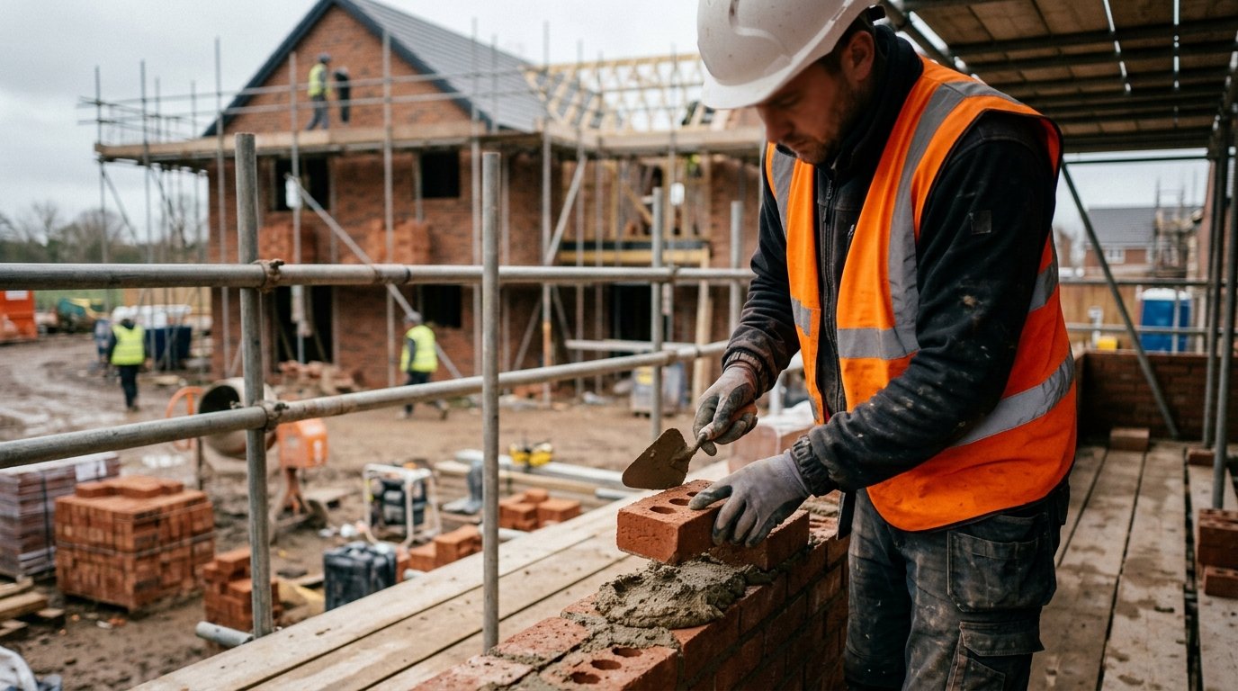 Bricklayer on a UK construction site, one of the trades in the temporary shortage list 2027