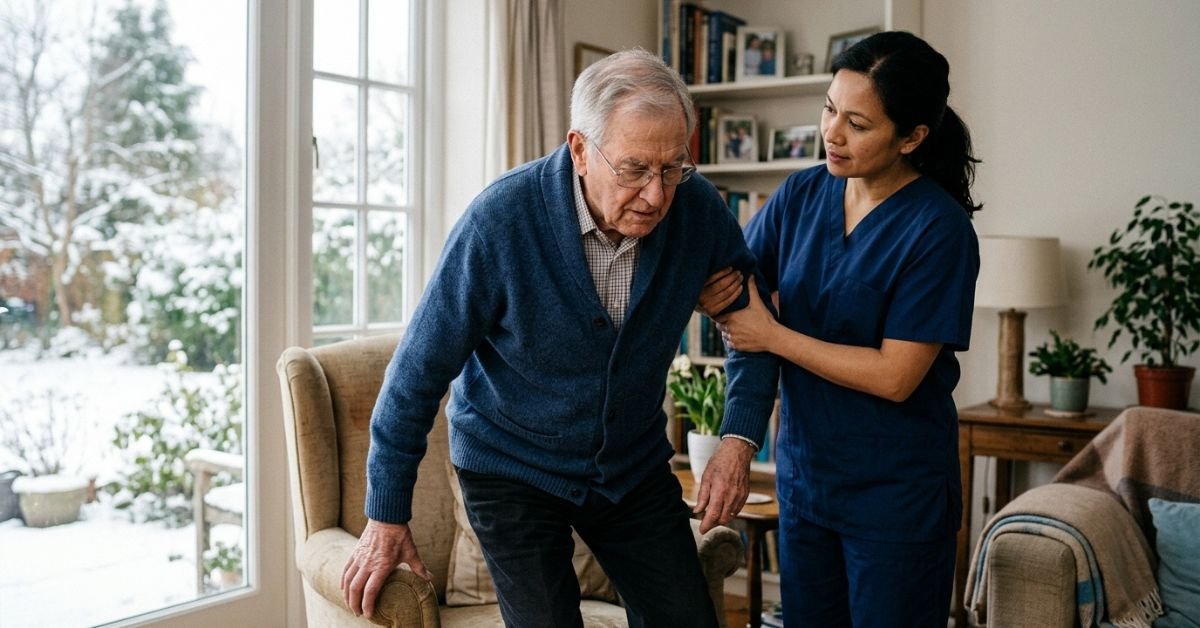 caregiver jobs in canada with visa sponsorship — home support worker assisting an older client in a Canadian home