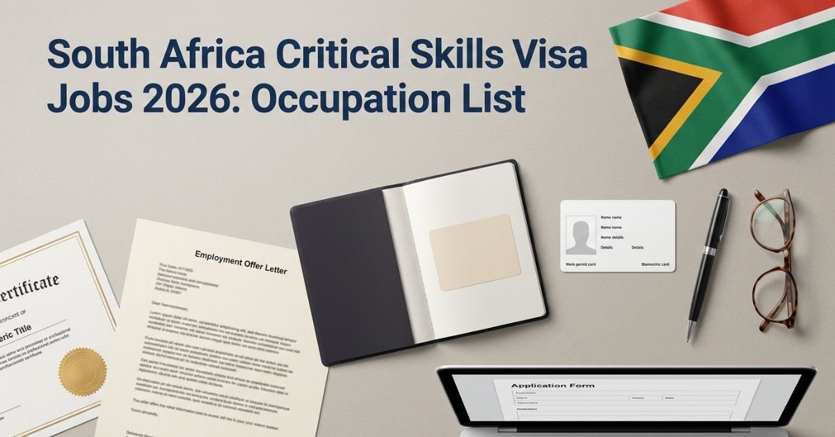 South Africa critical skills visa jobs 2026 occupation list with passport and work permit documents