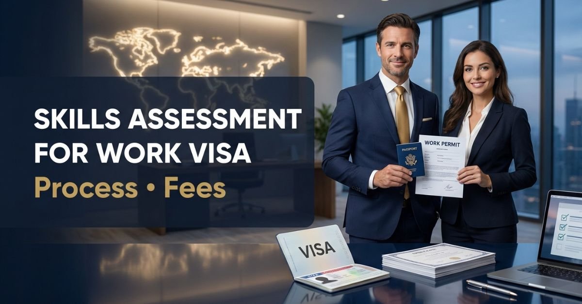 Skills assessment for work visa with passport, visa and work permit documents