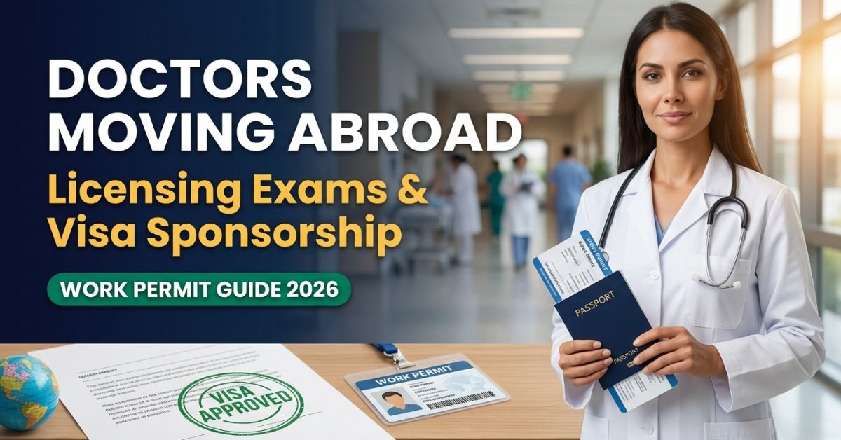 Doctors moving abroad with visa sponsorship and work permit documents for licensing exams