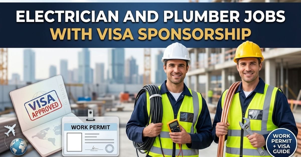 Electrician and plumber jobs with visa sponsorship, with visa stamp and work permit card